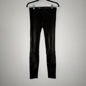 J Brand Pants Black Lamb Leather Skinny Ankle Zip Faux Pockets Size 26